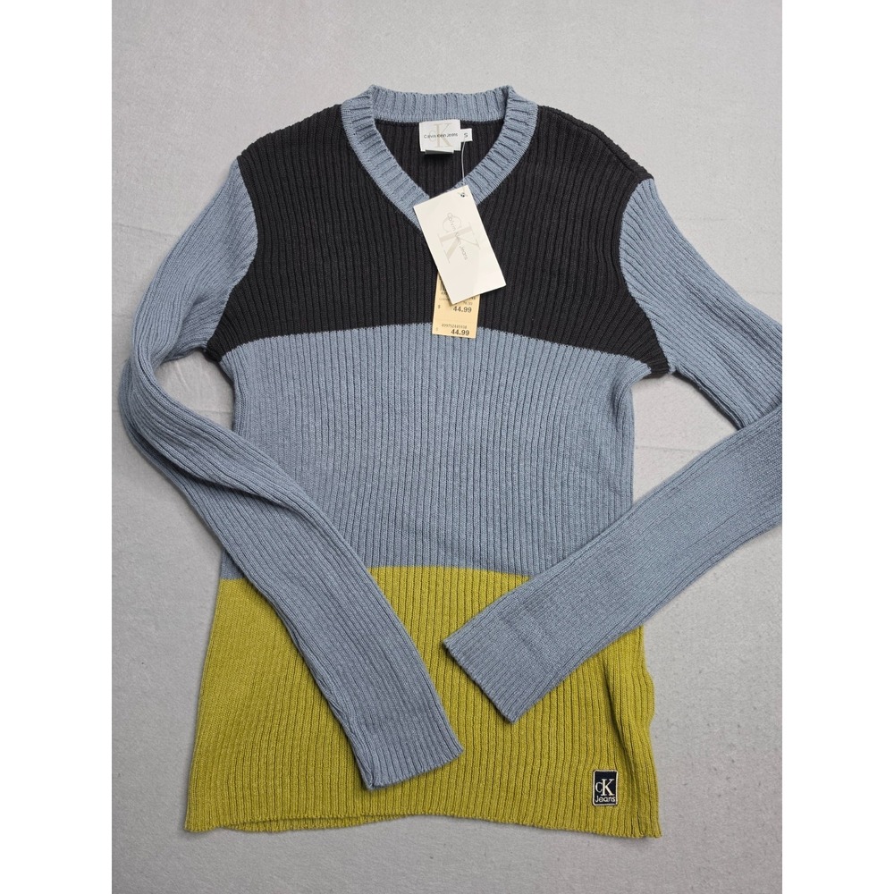 Calvin Klein Sweater Women Small Multicolor Colorblock Knitted Ribbed Winter NWT